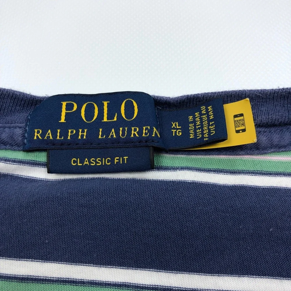 Polo Ralph Lauren Mens XL Classic Fit Striped T-Shirt Navy Nautical